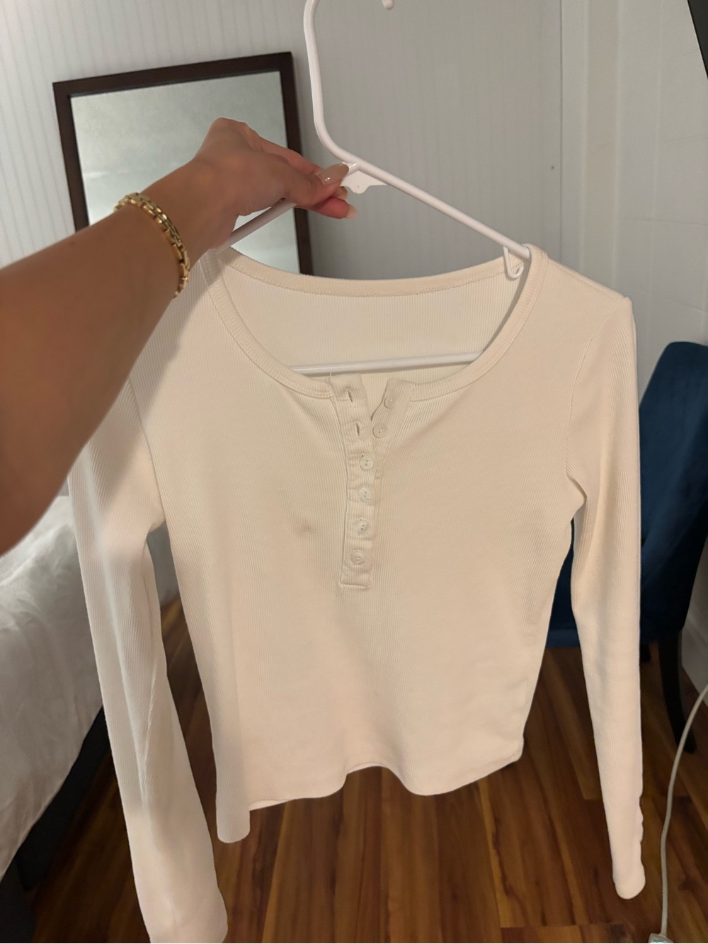 Classic Long-Sleeve Henley Top - Cream